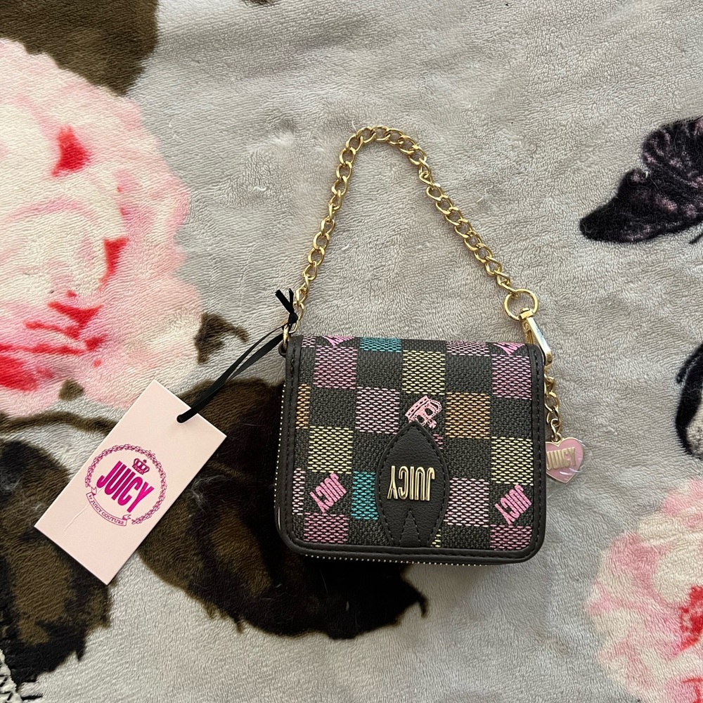 Juicy Couture Black and Pink Mini Bag with Gold Chain